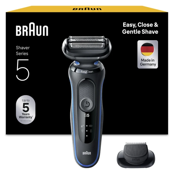 Braun Erkek Elektrikli Tıraş Makinesi Serisi 5, 51-B1000s, Mavi - Kablosuz Elektrikli Tıraş Makinesi, 50 Dk. Pil, Su Geçirmez, Almanya'da Üretilmiştir, 1 Aparat Dahildir ürün görseli 1
