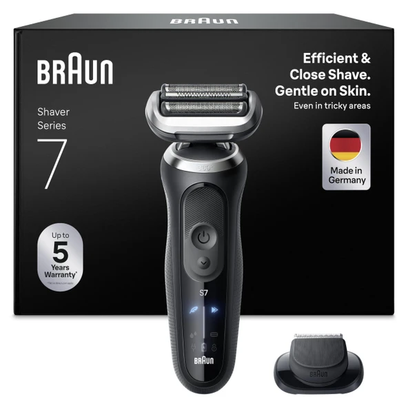 Braun Erkek Elektrikli Tıraş Makinesi Serisi 7, 72-N1200si, Siyah - Kablosuz Elektrikli Tıraş Makinesi, 60 Dk. Pil, Su Geçirmez, Almanya'da Üretilmiştir, 1 Aparat Dahildir ürün görseli 1
