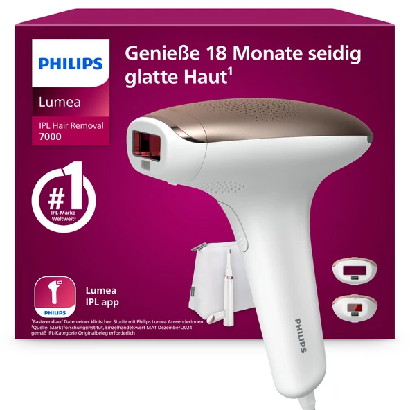Philips Lumea IPL 7000 Serisi - 18 aya kadar ipeksi pürüzsüzlükte bir cilt¹ sağlayan IPL epilasyon cihazları, vücut ve yüz için 2 aparatla, lazer epilasyona alternatif (BRI921/00) ürün görseli 1