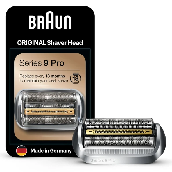 Braun Series 9 Pro elektrikli tıraş makinesi tıraş başlığı, Braun erkek tıraş makinesi Series 9 Pro, 94M, krom, 1'li paket için üreticiden ORİJİNAL yedek tıraş parçası ürün görseli 1