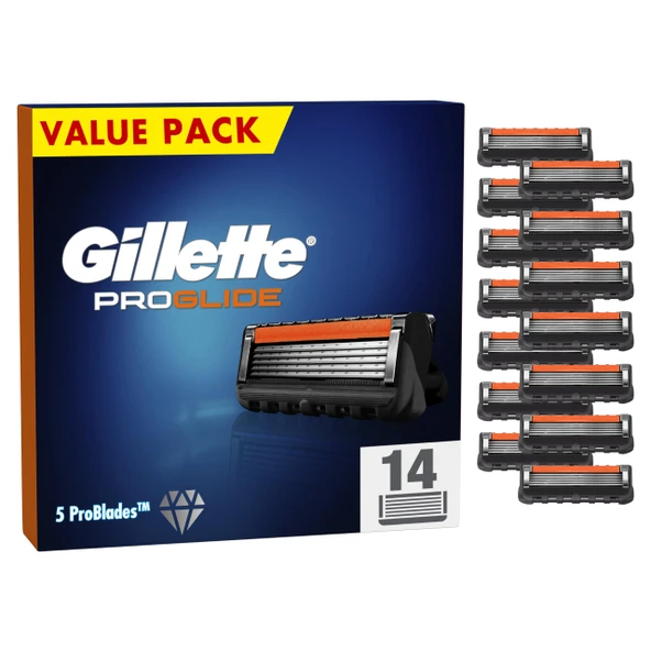 Tıraş makineleri için Gillette ProGlide tıraş bıçakları, erkek ıslak tıraş makineleri için 5 katlı bıçağa sahip 14 yedek bıçak ürün görseli 1
