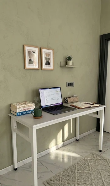 Beyaz 140x60 Çalışma Masası, Bilgisayar Masası, Ofis Masası, Metal Ayaklı ürün görseli 1