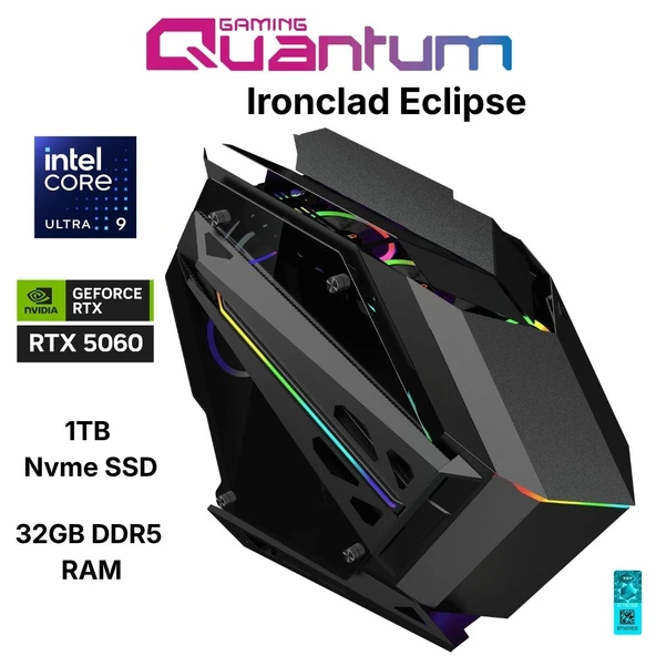 Quantum Gaming Ironclad Eclipse Ultra 9 285K 32GB DDR5 1TB NVMe RTX5060 8GB 240mm Sıvı Soğutmalı Gaming Desktop ürün görseli 1