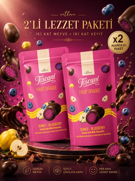 Sütlü Çikolata Kaplı Ayvalı Ve Yaban Mersinli Meyve Draje 2 x 60gr ürün görseli 1