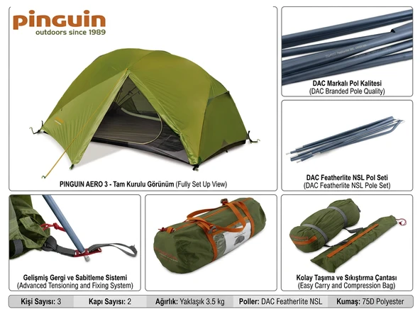 PINGUIN AERO 3 YESIL CADIR - Resim 3