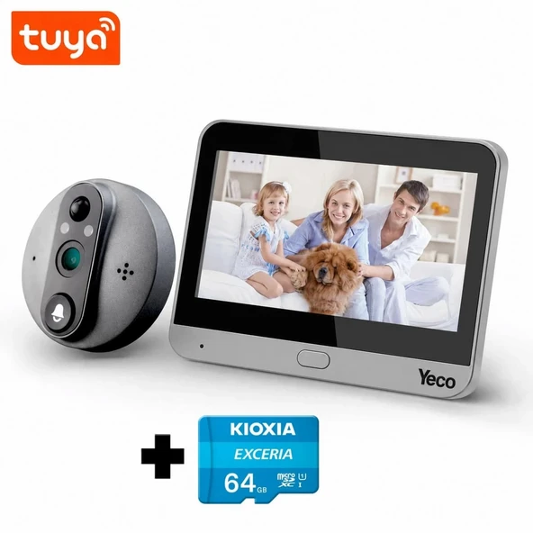 YECO PD-20 Akıllı Görüntülü Kapı Dürbünü, Kioxia 64GB Micro SD Kart Dahil ürün görseli 1