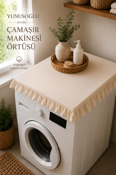 Ham Bez Fırfırlı Çamaşır Makinesi Örtüsü 60x60 cm Dekoratif Doğal Kumaş Makine Koruyucu ürün görseli 1