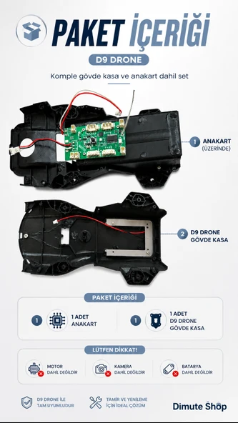 MSYELEKTRONİK D9 Drone Komple Gövde Kasa Anakart Dahil Orijinal Uyumlu Yedek Parça ürün görseli 1