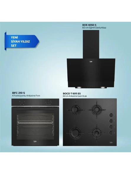 Beko Black Star 3'lü Ankastre Set 5 Modern Tasarımlı Siyah Renk Gazlı Ocak BFC 210 S - Bocd T 6011 Es - Bde 6050 S ürün görseli 1