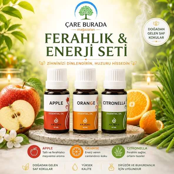 Arjens Elma & Orange & Citronella Esans 10 ml | Ferahlık & Enerji Seti ürün görseli 1