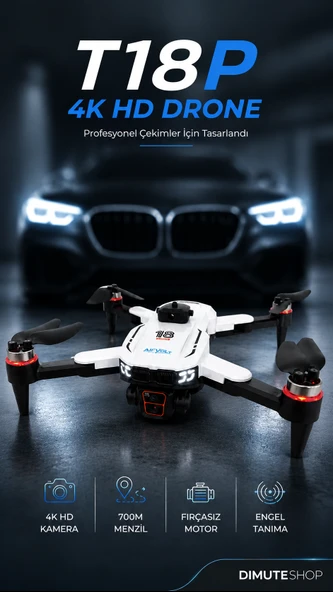 MSYELEKTRONİK T18P 4K HD Drone FPV Kamera Fırçasız Motor 700m Menzil Engel Tanıma Katlanabilir ürün görseli 1