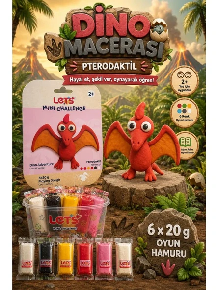LETS OYUN HAMURU DINO MACERASI PTERODAKT 6x20g1022 ürün görseli 1