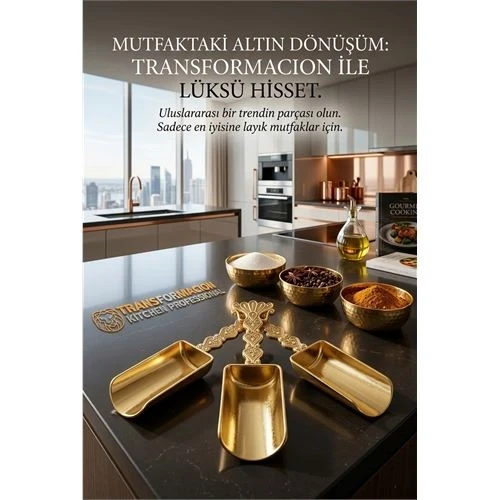 3'lü Lüks Gold Zamak Ölçü ve Baharat Kaşığı Seti - Özel Tasarım 721956 ürün görseli 1