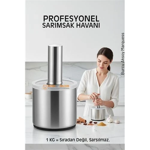 Profesyonel Ezici Sarımsak Havanı Seti -  Mutfak Tipi Baharat Havanı  304 Paslanmaz Çelik ürün görseli 1