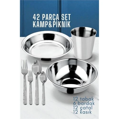 42 Parça Tabak Kase Bardak Çatla Kaşık Seti Kamp Piknik Seti  721970 ürün görseli 1