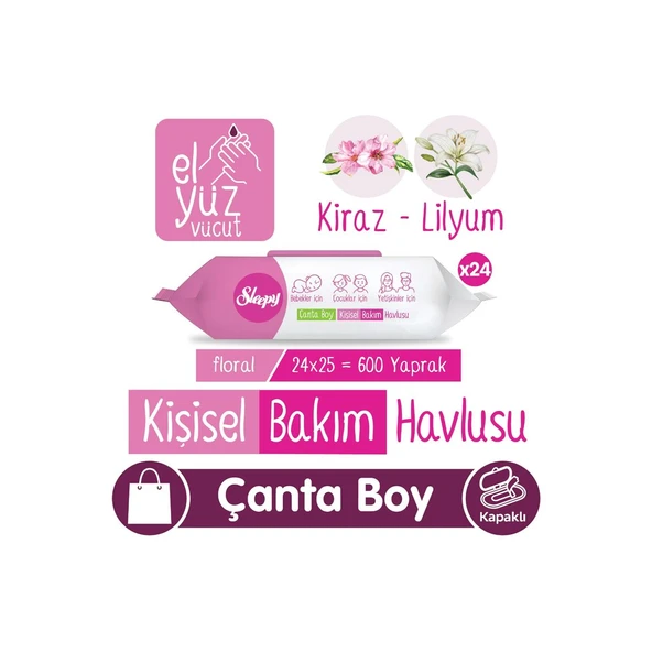 SLEEPY KİŞİSEL BAKIM HAVLUSU FLORAL 24x25 Koli Fiyatı ürün görseli 1