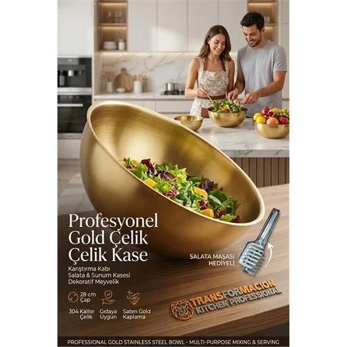 Gold Çelik Profesyonel Kase 28 cm - Çok Amaçlı Karıştırma Kabı, Salata & Sunum Kasesi, Dekoratif Meyvelik 723295 ürün görseli 1