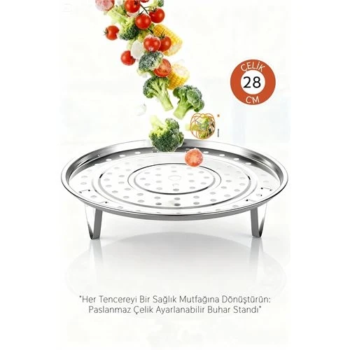 Inox Çelik Ayaklı Buharlı Pişirme Aparatı - 28 cm Çok Amaçlı Tencere İçi Haşlama Standı ürün görseli 1