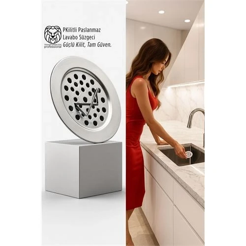 Kilitli Paslanmaz Lavabo Süzgeci - Akıllı Tahliye ve Tam Süzme Teknolojisi (5.5 cm) ürün görseli 1