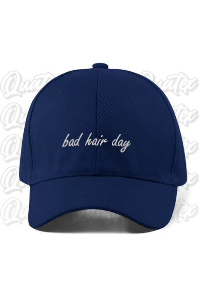 Quatex Bad Hair Day Nakışlı Şapka - Lacivert Renk %100 Pamuk Gabardin Unisex Model Şapka ürün görseli 1