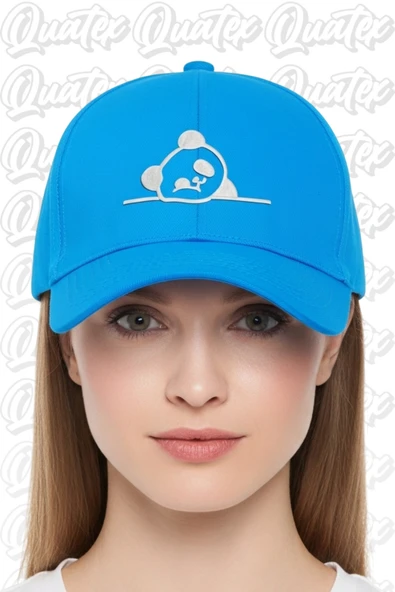 Quatex Panda Nakışlı Şapka – Mavi %100 Pamuk Gabardin Unisex Model ürün görseli 1