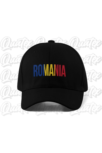 Quatex Romanya Nakışlı Ülke Bayraklı Şapka - Siyah Renk %100 Pamuk Gabardin Unisex Model Şapka ürün görseli 1
