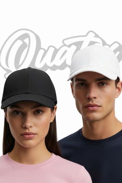 Quatex Basic Şapka 2'li Paket – Siyah - Beyaz %100 Pamuk Gabardin Unisex Model ürün görseli 1