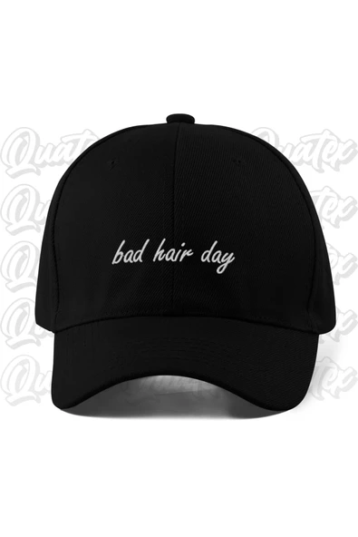 Quatex Bad Hair Day Nakışlı Şapka - Siyah Renk %100 Pamuk Gabardin Unisex Model Şapka ürün görseli 1