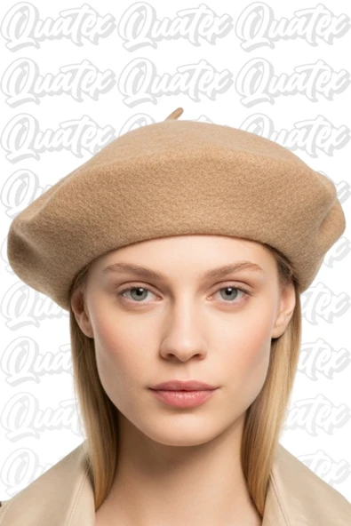 Quatex Keçe Kumaş Ressam Şapka Bere - Krem %100 Keçe Kumaş Unisex Model ürün görseli 1