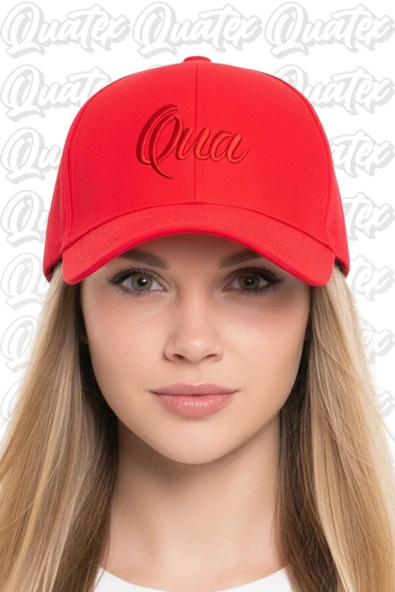 Quatex Qua Nakışlı Şapka – Kırmızı %100 Pamuk Gabardin Unisex Model ürün görseli 1