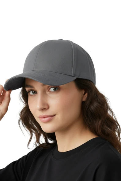 Quatex Basic Şapka - Gri %100 Pamuk Gabardin Unisex Model ürün görseli 1
