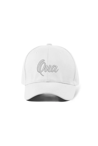 Quatex Qua Nakışlı Şapka – Beyaz %100 Pamuk Gabardin Unisex Model ürün görseli 1