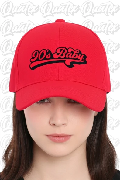 Quatex 90's Baby Nakışlı Şapka – Kırmızı %100 Pamuk Gabardin Unisex Model ürün görseli 1