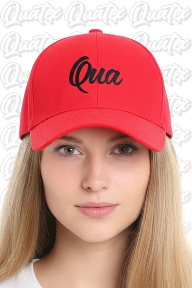 Quatex Qua Nakışlı Şapka – Kırmızı %100 Pamuk Gabardin Unisex Model ürün görseli 1