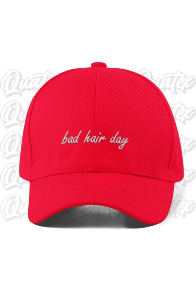 Quatex Bad Hair Day Nakışlı Şapka - Kırmızı Renk %100 Pamuk Gabardin Unisex Model Şapka ürün görseli 1