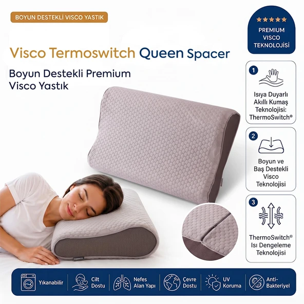 Homedius Visco Queen Spacer ThermoSwitch Boyun Destekli Ortopedik Visco Yastık 50x40 cm  Beyaz ürün görseli 1