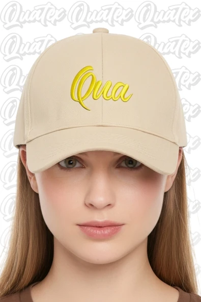 Quatex Qua Nakışlı Şapka – Krem %100 Pamuk Gabardin Unisex Model ürün görseli 1