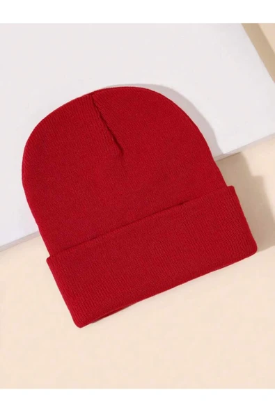 Quatex Kırmızı Unisex Katlamalı Triko Düz Bere ürün görseli 1