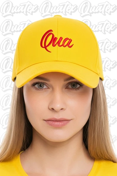 Quatex Qua Nakışlı Şapka – Sarı %100 Pamuk Gabardin Unisex Model ürün görseli 1