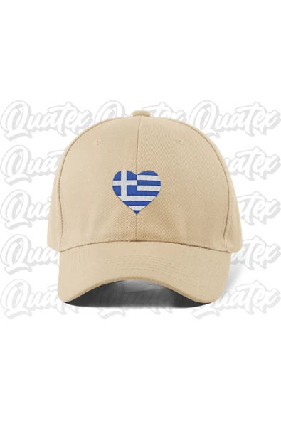 Quatex Yunanistan Nakışlı Ülke Bayraklı Şapka - Krem Bej Renk %100 Pamuk Gabardin Unisex Model Şapka ürün görseli 1