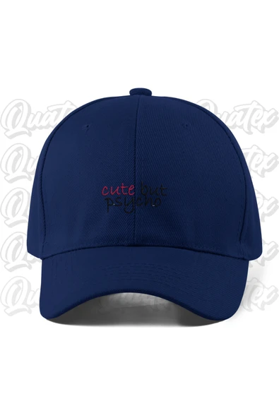 Quatex Cute But Psycho Nakışlı Şapka - Lacivert Renk %100 Pamuk Gabardin Unisex Model Şapka ürün görseli 1