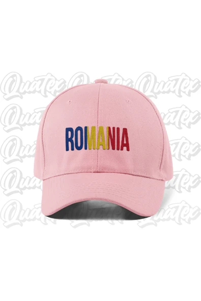 Quatex Romanya Nakışlı Ülke Bayraklı Şapka - Pembe Renk %100 Pamuk Gabardin Unisex Model Şapka ürün görseli 1