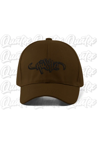 Quatex Hustle Nakışlı Şapka - Kahverengi Renk %100 Pamuk Gabardin Unisex Model Şapka ürün görseli 1
