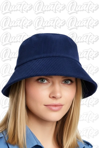 Quatex Kadife Kumaş Bucket Şapka - Lacivert %100 Kadife Kumaş Unisex Model ürün görseli 1