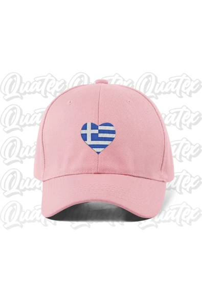 Quatex Yunanistan Nakışlı Ülke Bayraklı Şapka - Pembe Renk %100 Pamuk Gabardin Unisex Model Şapka ürün görseli 1
