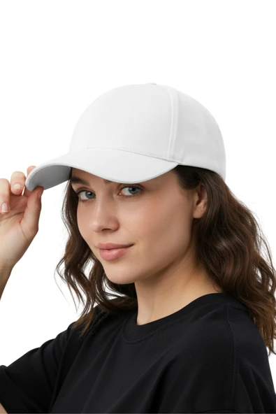 Quatex Basic Şapka - Beyaz %100 Pamuk Gabardin Unisex Model - Resim 2