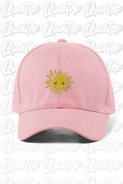 Quatex Güneş Nakışlı Şapka – Pembe %100 Pamuk Gabardin Unisex Model ürün görseli 1