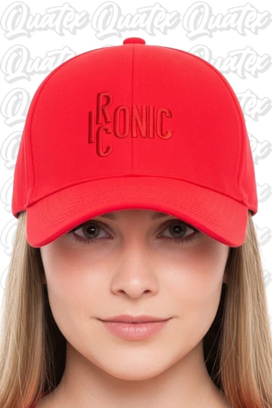 Quatex Iconic Nakışlı Şapka – Kırmızı %100 Pamuk Gabardin Unisex Model ürün görseli 1