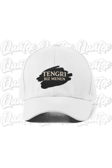 Quatex Tengri Biz Menen Nakışlı Türk Şapka - Beyaz Renk %100 Pamuk Gabardin Unisex Model Şapka ürün görseli 1
