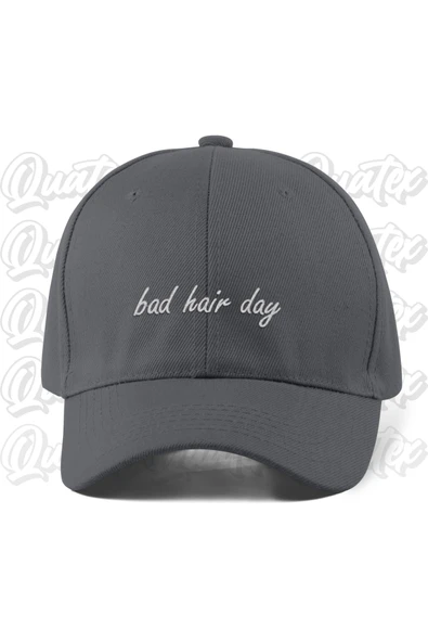 Quatex Bad Hair Day Nakışlı Şapka - Gri Renk %100 Pamuk Gabardin Unisex Model Şapka ürün görseli 1